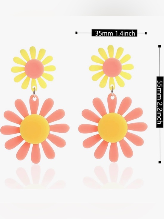 Jewelry - Daisy Drop Earrings in Yellow and Coral